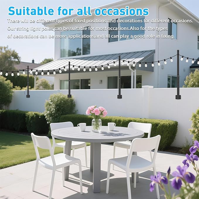 8 Pack String Light Poles,2.8Ft Metal Poles for Outdoor String Lights,Outdoor Light Poles with Post,Poles/Stand for Outside,Patio,Deck,Backyard,Garden Wedding,Party