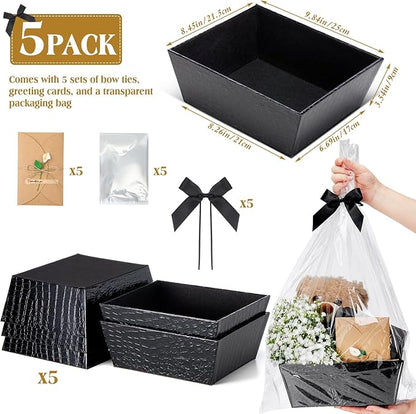 Wonderjune 20 Pcs Valentines Day Gift Baskets Empty To Fill Baskets For Gifts Empty With Gift Bag Bow Valentines Gifts Storage Basket Bulk for Wedding Party Wrapping(Black)