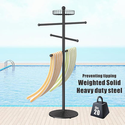 Weighted Pool Towel Rack Outdoor 20 lbs, Removable Pool Towel Holder, Towel Tree for Beach, Pool Outside.
