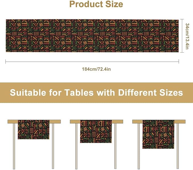 African Tribal Table Runner, Black Liberation Traditional Juneteenth Kitchen Dining Table Decoration for Home Party Holiday Dining Banquet 13x70in