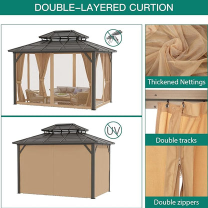 GAOMON 10'x12' Hardtop Gazebo, Outdoor Polycarbonate Double Roof Canopy - Image 4
