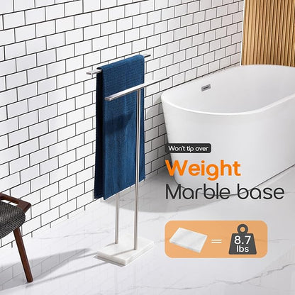 Free Standing Towel Rack for Bathroom 2-Tier Towel Holder Stand with Heavy Marble Base Thicken Steady Design Polished Chrome Stainless Steel AN7001CH
