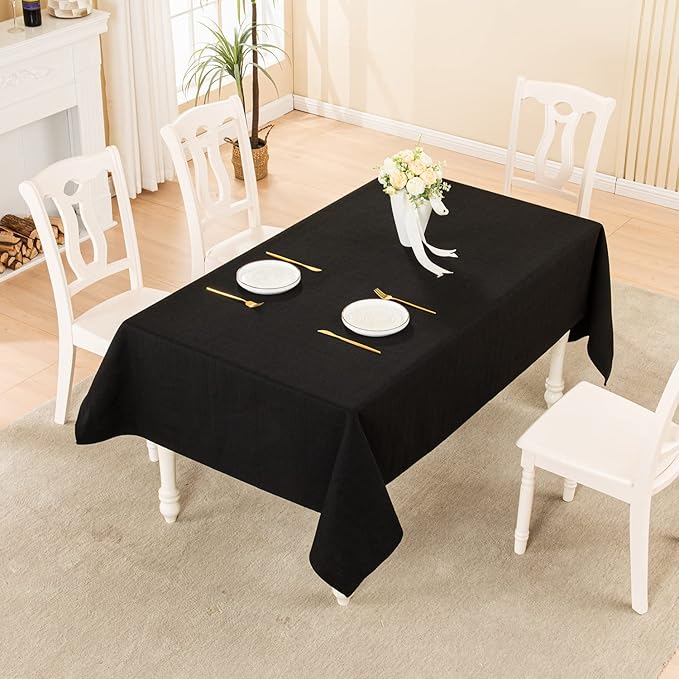 BALCONY & FALCON Small Square Tablecloth Washable Wrinkle Resistant and Water Proof Table Cloth Decorative Linen Tablecloths for Bedside End Table Bedroom Nightstand (Black, 35x35)
