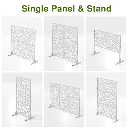 Casaphoria Metal Privacy Screen Outdoor, 72" H x 47" W Freestanding Decorative Privacy Screen for Patio Deck Balcony Garden with Stable Base, White-Net