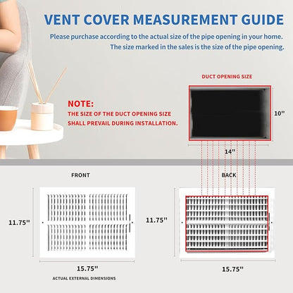 14x10 Vent Register [Duct Opening], Vent Covers for Home Ceiling, Two-Way Ventilation Register, Adjustable Solid Steel Wall Register Vent Cover (14"W x 10"H [Duct Opening])