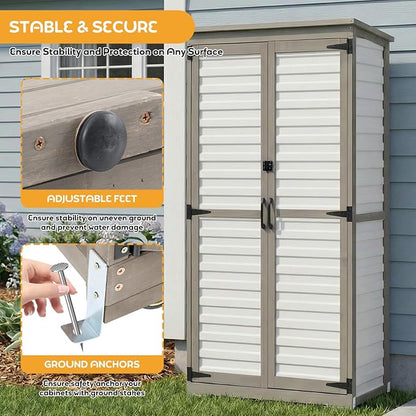 Outdoor Storage Cabinet, Wood & Plastic Garden Shed - Image 4