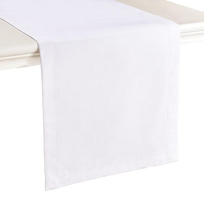 Mebakuk Linen Farmhouse Table Runner Large Burlap Style Soft and Waterproof Decorative Fabric Runner for Outdoor Wedding and Dinner (14 x 90 Inch, White)