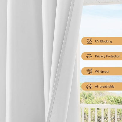 HolidayIdeas Waterproof Patio Outdoor Curtains with Rod Pocket 8 Pcs- UV & Privacy Protect Weatherproof Gazebo Outdoor Drapes for Porch, Balcony, Apartment, Sliding Glass Door, White, 54x84 Inch