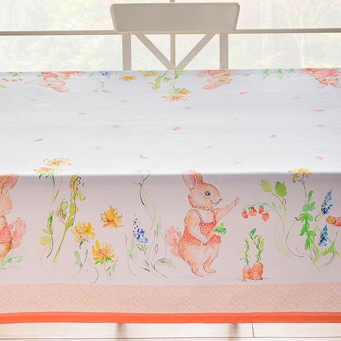 Maison d'Hermine Table Cloth Rectangle Table 100% Cotton Tablecloth for Dining Room, Farmhouse, Home, Hotel, Parties & Wedding - Ideal for Easter Decorations Spring & Summer (Bunny Party, 70" x 120")