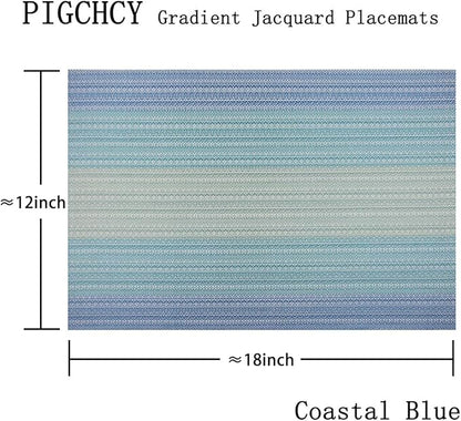 PIGCHCY Placemat,Washable Woven Non-Slip Insulation Durable Placemat Vinyl Table Mat Set of 6 (6pcs Placemats, Coastal Blue)