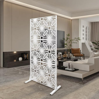 Outdoor Privacy Screen Freestanding, 36" W x 71.5" H Outdoor Decorative Screen Backyard Privacy Fence for Patio Garden Balcony Porch, White Lattice Panels