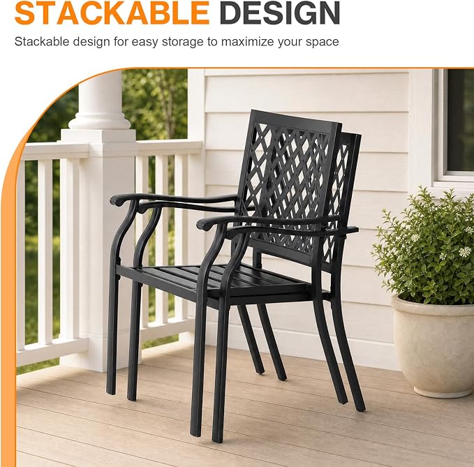 Patio Stackable Dining Chairs Set of 2, Outdoor Metal High Back Chairs Set - Image 6