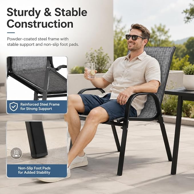 Patio Chairs Set of 4, Stacking Patio Chairs - Image 6