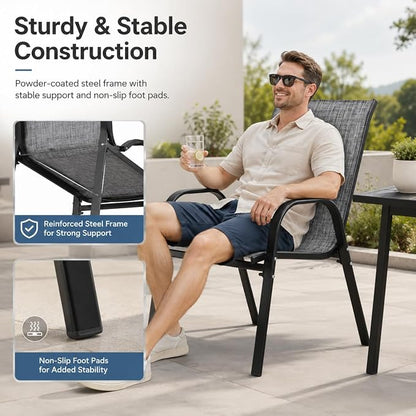 Patio Chairs Set of 4, Stacking Patio Chairs - Image 6
