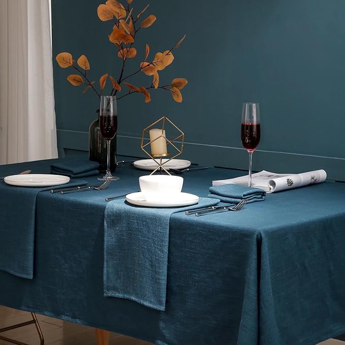 Blue Table Cloth for Rectangle Tables, Waterproof Spillproof Washable Tablecloth, Polyester Linen Dining Table Cover for Wedding, Party, Farmhouse, Kitchen - 60'' x 84'', Blue