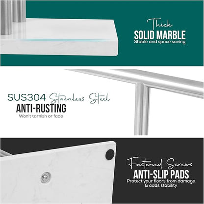Free Standing Towel Rack for Bathroom - Brushed Nickel Finish - Stand Alone 2 Tier Stainless Steel Towel Rack for Bathroom Floor with Heavy Marble Base, Double T Shape Drying Stand for Towels