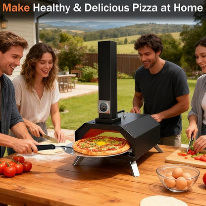 Christmas Gifts Pizza Oven Outdoor 12" Portable Pellet Pizza Stove Wood Fired Stainless Steel Pizza Maker for Backyard or Outside Camping With a Thermometer,a Carry Bag and a Cutter
