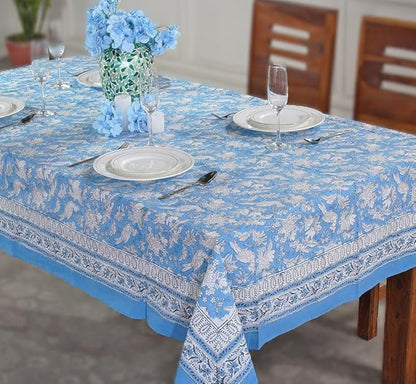 CPC Blue Sapphire 80X120 Inch Rectangle Tablecloth Cotton Indian Block Print Tablecloth Handmade Printed Washable Cotton Table Cloth Spring Summer Weding Table Cover
