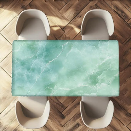 Rectangle Table Cloth Cover Waterproof Elastic Fitted Polyester Fitted Tablecloths for 6 Foot Tables for Indoor,Picnic, Camping, Outdoor （60" x 30"，Green Marble）