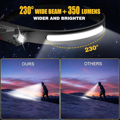 Headlamp Rechargeable 3PCS, 230° Wide Beam Head Lamp LED with Motion Sensor for Adults - Camping Accessories Gear, Waterproof Head Light Flashlight for Hiking, Running, Repairing, Fishing, Cycling