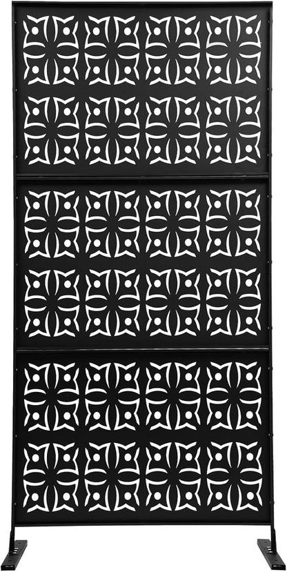 75" H×35" W Decorative Outdoor Privacy Screen with Stand, Outdoor Decor Privacy Fence Screen Metal Fence Panels, Free Standing Metal Divider for Patio Lawn Deck (Black-Orchid)