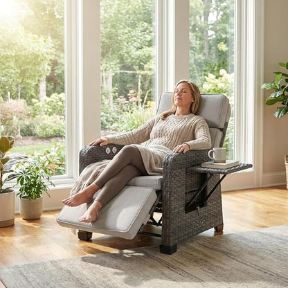 Outdoor Recliner Independent Adjustable Foot & Back Wicker Recliner Chair - Image 5