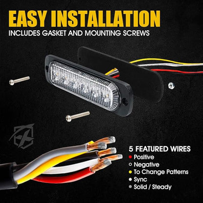 Xprite 4PCS LED Emergency Strobe Lights, Amber 6-LED Surface Mount Flashing Strobe Lights, Sync Feature Ultra Slim Grill Light for Off-Road Vehicles ATV SUV Trucks Cars