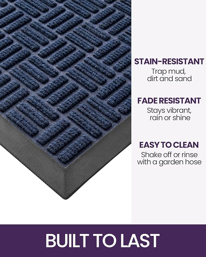 DEXI Front Door Mat Outside Entrance, Rubber Entry Doormat Heavy Duty, Welcome Mats Non Slip for Inside House Floor Entryway Back Doors Exterior Patio, 27.5"x59", Maze Blue