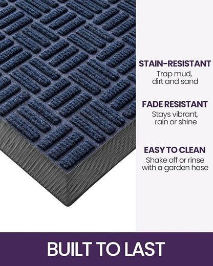 DEXI Front Door Mat Outside Entrance, Rubber Entry Doormat Heavy Duty, Welcome Mats Non Slip for Inside House Floor Entryway Back Doors Exterior Patio, 27.5"x59", Maze Blue