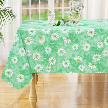 misaya Rectangle Waterproof Vinyl Table Cloth, Wipeable Tablecloth with Flannel Backing, Plastic Table Cover for Dinner, Picnic, Indoor and Outdoor (Green Daisy, 54" x 78")