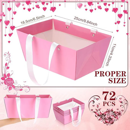 Glenmal 72 Pcs Baskets for Gifts Waterproof Empty Kraft Basket Bulk with Handles 9.8 x 6.5 x 4.3'' Gift Basket Empty to Fill for Wedding Party Christmas Valentines(Pink)