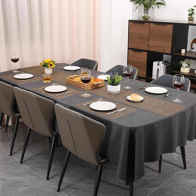Table Runners 94 Inches Long, Dual-Sided Faux Leather Farmhouse Table Runner Waterproof Heatproof Non-Slip for Living Room Party Home Decor Holiday Decorations(Gray Brown, 12 x 94 Inch)
