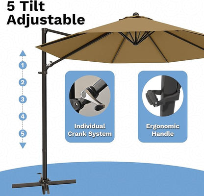 Devoko 10ft Cantilever Patio Umbrella, Round Large Outdoor Umbrella - Image 5