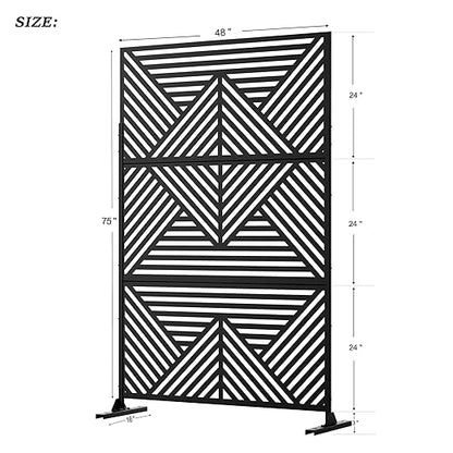 Casaphoria 72" H x 47" W Metal Outdoor Privacy Screen, Freestanding Decorative Divider for Patio, Deck, Balcony, and Garden with Stable Base, Black Zodiac