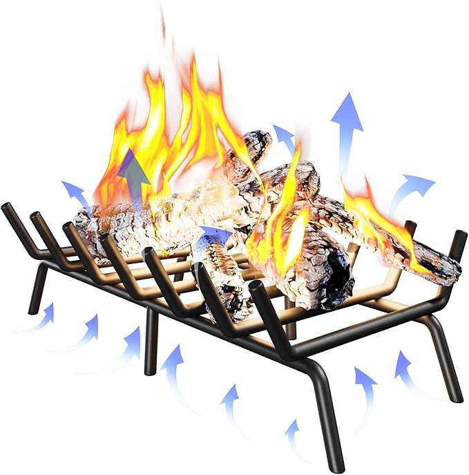 Fireplace Grate 17 Inch, Firewood Log Holder Rack, Heavy Duty Fire Wood Stove Grates for Indoor Outdoor Camping Chimney Hearth Burning Fireplace Accessories Tools