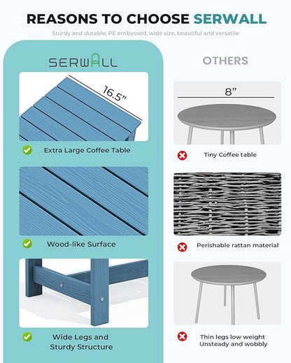 SERWALL Patio Coffee Table, HDPE Rectangle Outdoor Coffee Table Set of 2, Navy