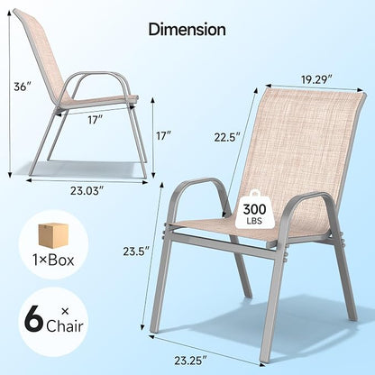 Patio Chairs Set of 6, Stackable Outdoor Dining Chairs | All Weather Dining Set - Image 2