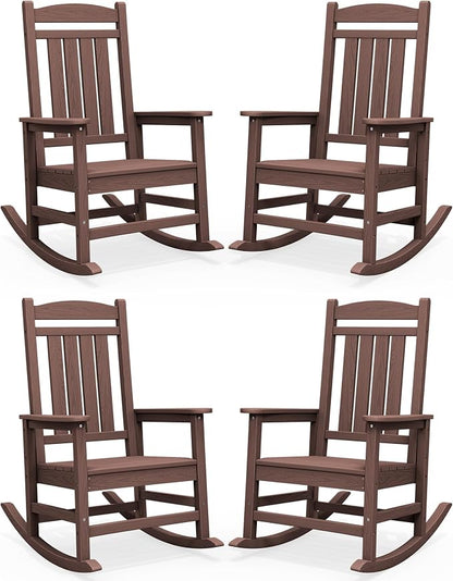 SERWALL Outdoor Rocking Chair Set of 4, Patio Rocking Chair, Coffee | HDPE by SERWALL