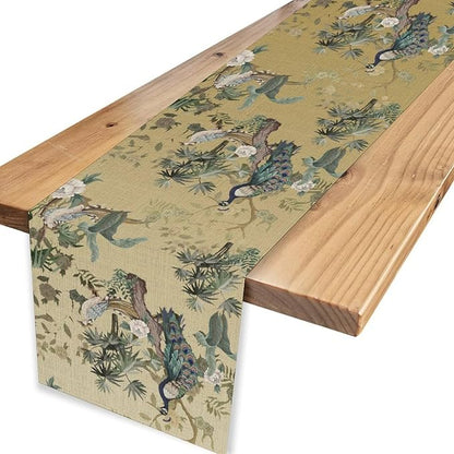 Asian Table Runner,Ruatic Traditionla Chinese Style Penoy Floral Branch Table Center Decor for Home Kitchen Dining Patio Party Indoor Table Decorations, 13"x72"
