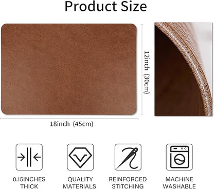 Cowhide Pattern Faux Leather Placemats Set of 6,Heat Resistant Non-Slip Waterproof Wipeable Washable Kitchen Dining PU Table Place Mats,Double-Sides Available,Dark Coffee