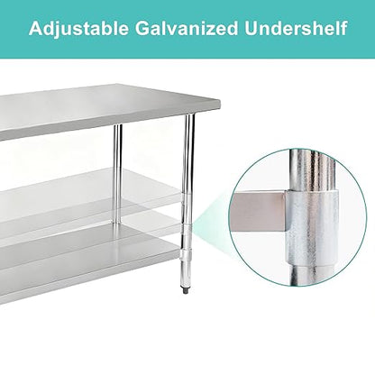 Stainless Steel Work Table 18 x 72 Inch, NSF Commercial Prep Table with Undershelf, Heavy Duty Food Prep Workstation