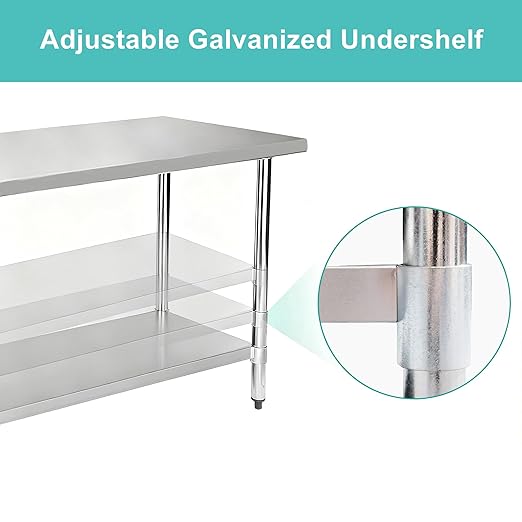 Stainless Steel Work Table 18 x 48 Inch, NSF Commercial Prep Table with Undershelf, Heavy Duty Food Prep Workstation
