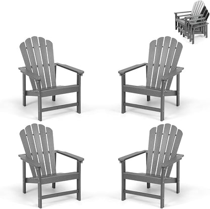 Oversized Stackable Adirondack Chair Set of 4, HDPE Fire Pit Chair | All-Weather by Mguio
