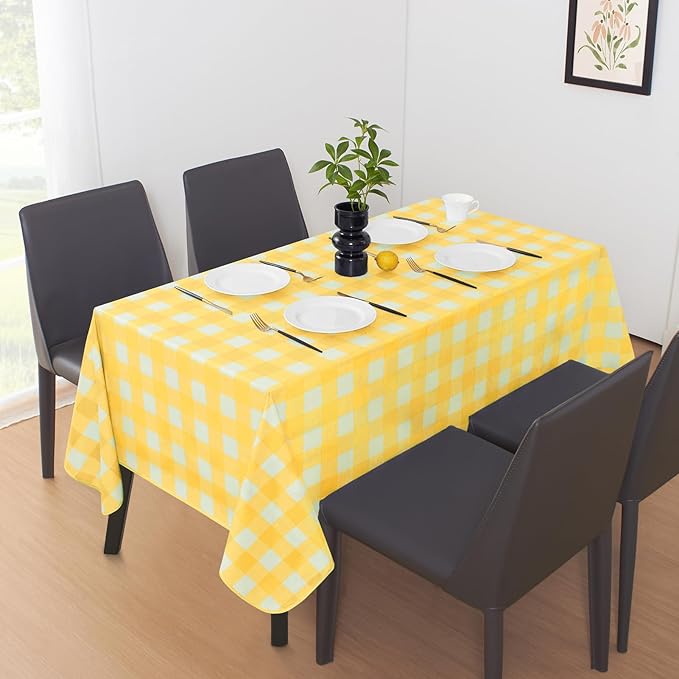 MOSAYT Rectangle Vinyl Tablecloth, 100% Waterproof Buffalo Gingham Plastic Table Cloth, Heavy Duty Wipeable Table Covers for Picnic, Outdoor, Camping - 54 x 108, Yellow