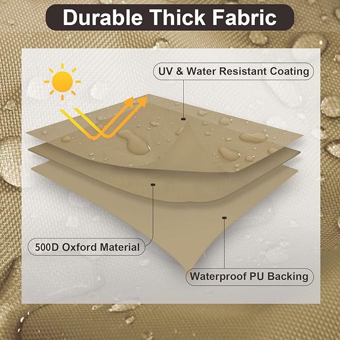 PureFit Patio Furniture Covers, Outdoor Table Furniture Cover Waterproof Rectangle, Patio Sectional Couch Set Cover for Deck, Lawn and Backyard, UV Resistant, 90"L x 64"W x 28"H, Camel