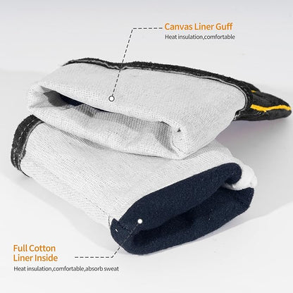 Leather Welding Gloves - Thick Premium Cow Split Leather, Heat Resistant, Welding, Grilling, BBQ & Fireplace