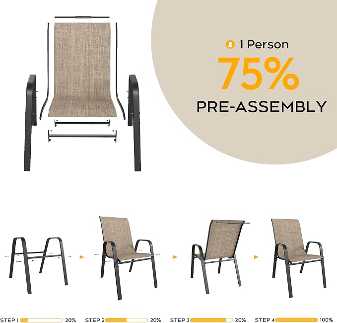 Patio Chairs Set of 6, Stackable Outdoor Dining Chairs - Image 5