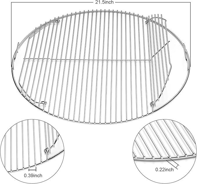 Hinged Cooking Grate for 22” Charcoal Grill, Round Charcoal Grate for Weber 7436, Grill Grate Replacement Part for Weber One-Touch, Smokey Mountain Cooker, 22" Kettle Charcoal Grill Parts with Handle