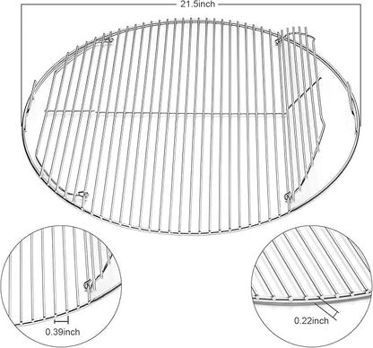 Hinged Cooking Grate for 22” Charcoal Grill, Round Charcoal Grate for Weber 7436, Grill Grate Replacement Part for Weber One-Touch, Smokey Mountain Cooker, 22" Kettle Charcoal Grill Parts with Handle