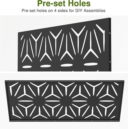Casaphoria 72" H x 45" W Metal Privacy Screen, 2 Pack Outdoor Freestanding Decorative Divider for Patio & Garden with Stable Base, Black-Star